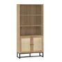 Tall Oak Bookcase with Rattan Doors - 3 Shelves - Padstow