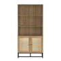 Tall Oak Bookcase with Rattan Doors - 3 Shelves - Padstow