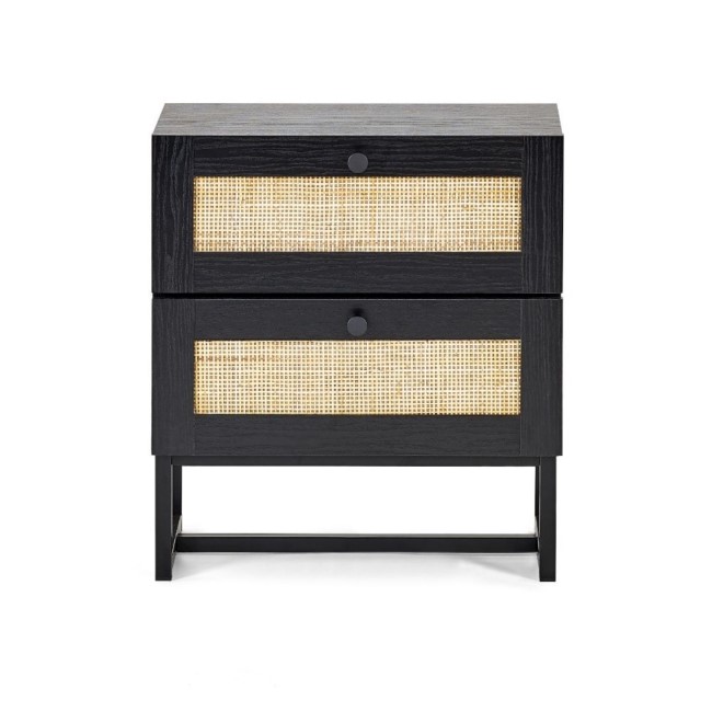 Black Rattan 2 Drawer Bedside Table - Padstow - Julian Bowen