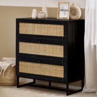 Black Rattan Chest of 3 Drawers - Padstow - Julian Bowen