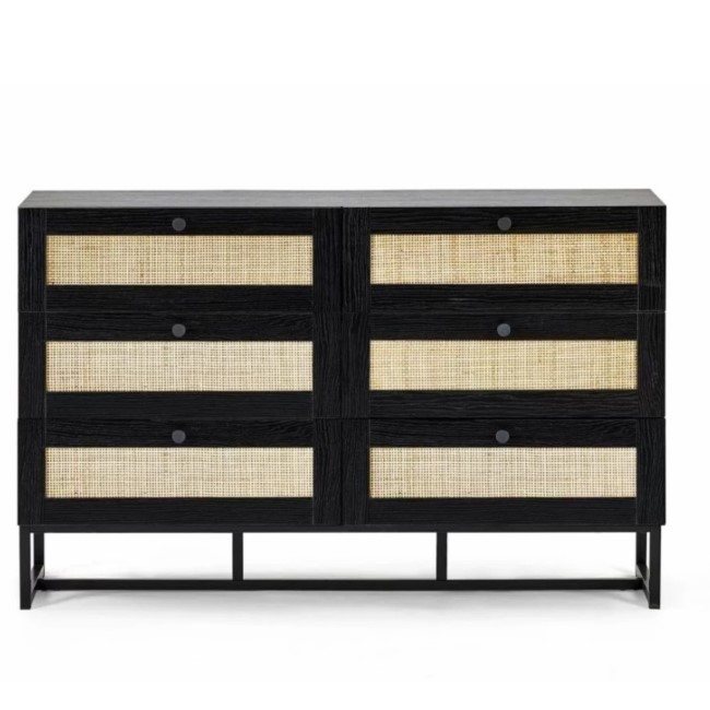 Black Rattan Wide Chest of 6 Drawers - Padstow - Julian Bowen