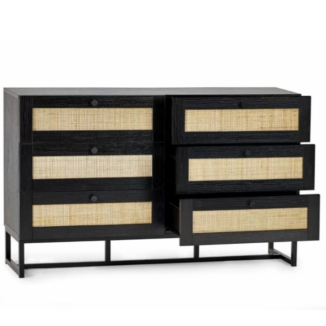 Black Rattan Wide Chest of 6 Drawers - Padstow - Julian Bowen