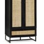 Black Rattan 2 Door Double Wardrobe with Drawer - Padstow - Julian Bowen