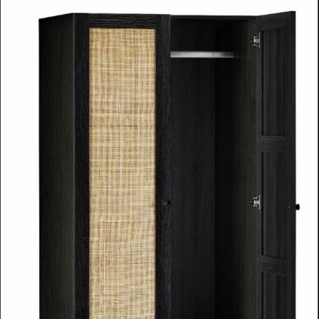 Black Rattan 2 Door Double Wardrobe with Drawer - Padstow - Julian Bowen