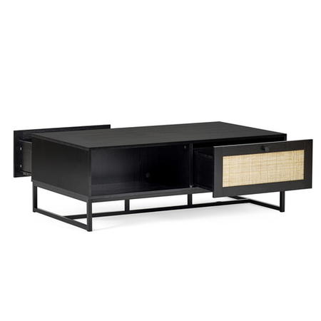 Rectangular Black Wooden Coffee Table with Storage - Padstow