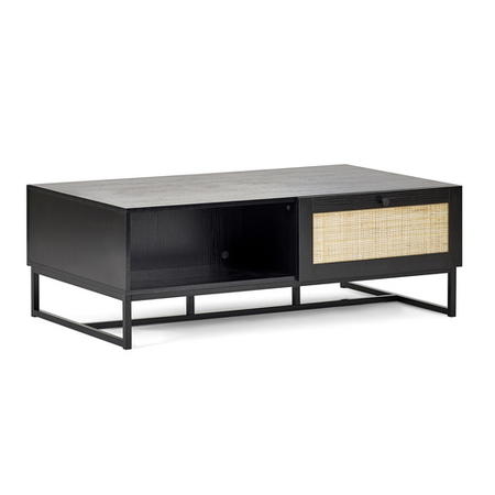 Rectangular Black Wooden Coffee Table with Storage - Padstow