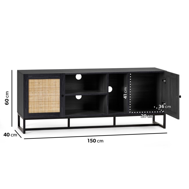 Large Black TV Stand with Storage - TV's up to 64" - Padstow