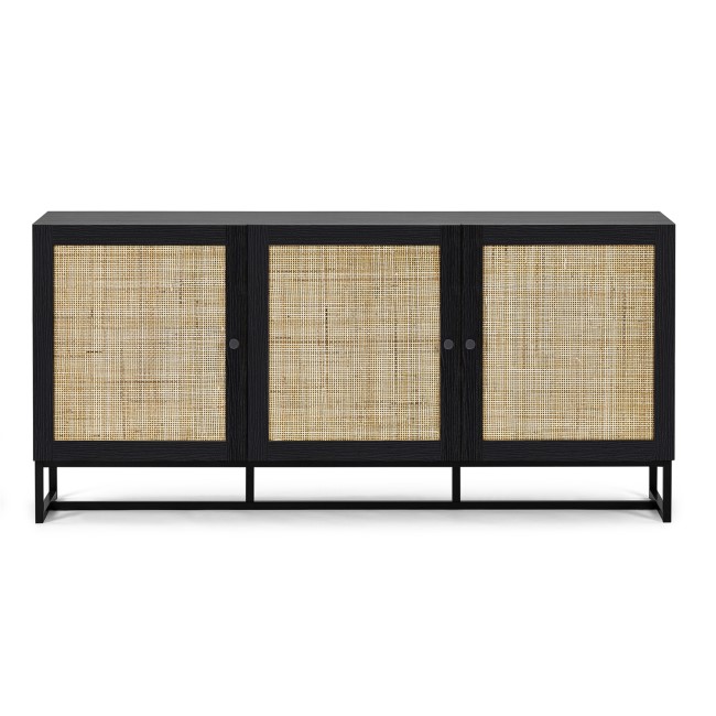 Large Black Sideboard with Rattan Doors - Padstow