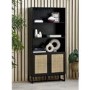 Tall Black Bookcase with Rattan Drawers - 3 Shelves - Padstow