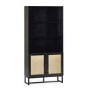 Tall Black Bookcase with Rattan Drawers - 3 Shelves - Padstow