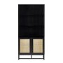 Tall Black Bookcase with Rattan Drawers - 3 Shelves - Padstow