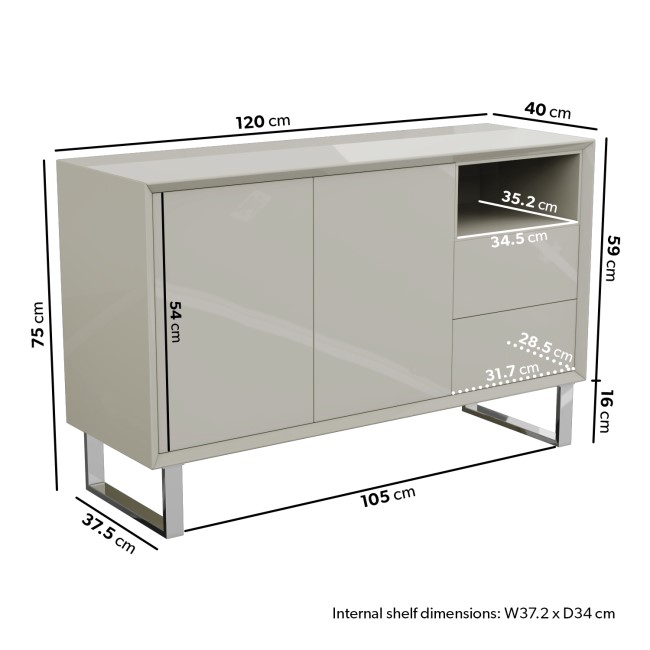 Large Beige Gloss Sideboard with Drawers - Paloma