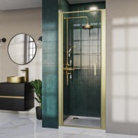 Brushed Brass 8mm Glass Hinged Shower Door 900mm - Pavo