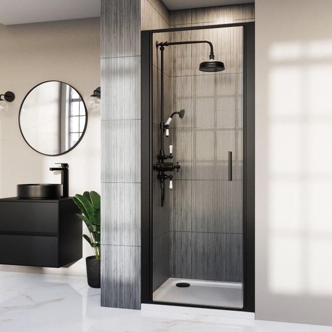 900mm Black Hinged Shower Door 8mm Glass - Pavo