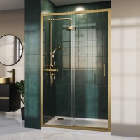 Brushed Brass 8mm Glass Sliding Shower Door 1200mm - Pavo