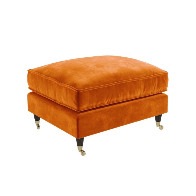 Large Orange Velvet Footstool - Payton