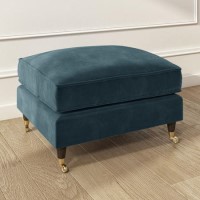 Large Blue Velvet Footstool - Payton