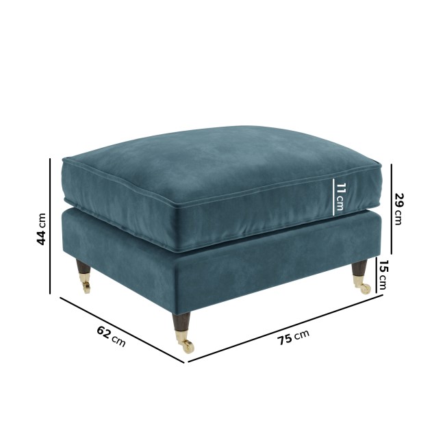 Large Blue Velvet Footstool - Payton