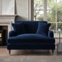 Navy Velvet Love Seat and Footstool - Payton