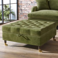 Large Olive Green Chesterfield Footstool with Storage - Payton