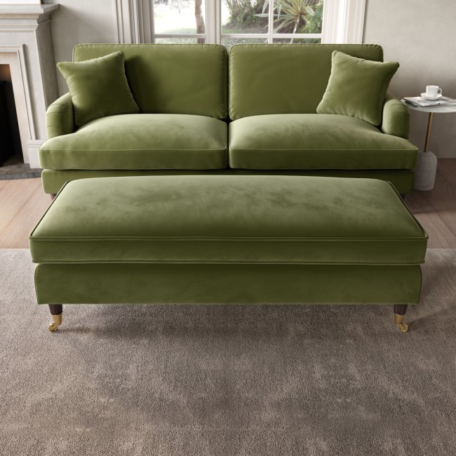 Olive Green Velvet Long Footstool - Payton