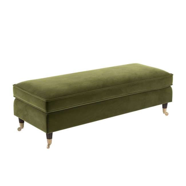 Olive Green Velvet Long Footstool - Payton