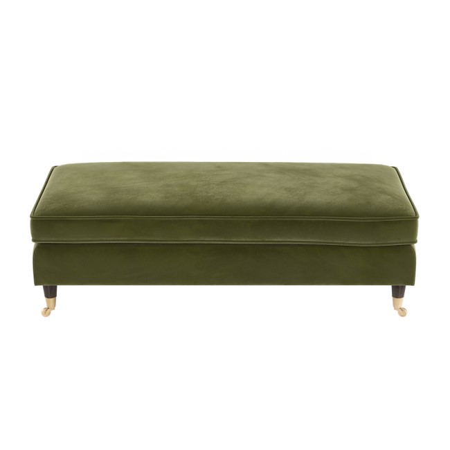 Olive Green Velvet Long Footstool - Payton