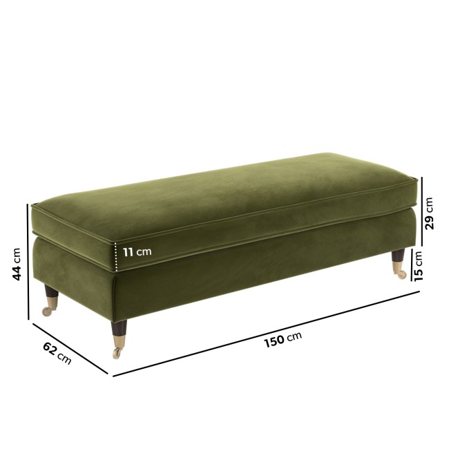 Olive Green Velvet Long Footstool - Payton