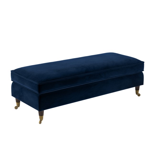 Navy Velvet Long Footstool - Payton