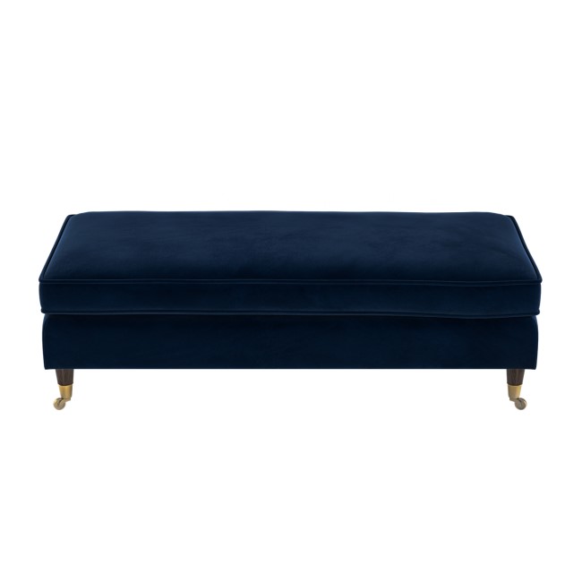 Navy Velvet Long Footstool - Payton