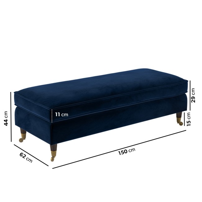 Navy Velvet Long Footstool - Payton