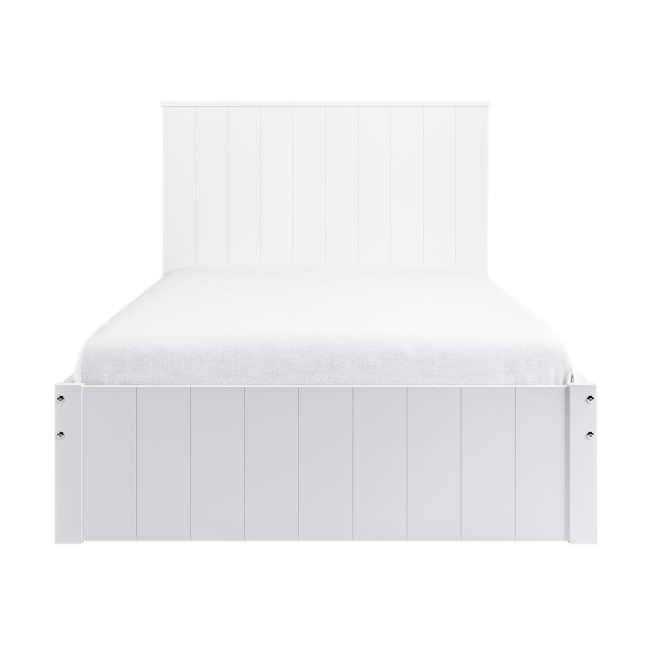 Small Double White Wooden Bed Frame with Storage Shelf Headboard - Pery