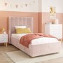 Kids Pink Velvet Single Bed Frame with Storage Drawer - Phoebe