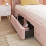 Kids Pink Velvet Single Bed Frame with Storage Drawer - Phoebe