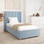 Kids Blue Velvet Single Bed Frame with Storage Drawer - Phoebe