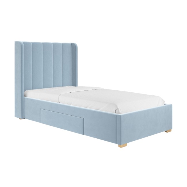 Blue Velvet Single Bed Frame with Storage Drawer - Phoebe