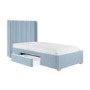 Kids Blue Velvet Single Bed Frame with Storage Drawer - Phoebe