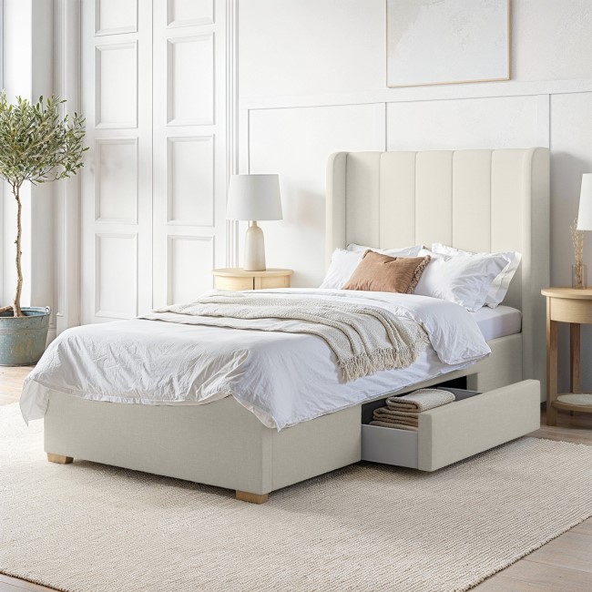 Cream Fabric Single Bed Frame with Storage Drawer - Phoebe