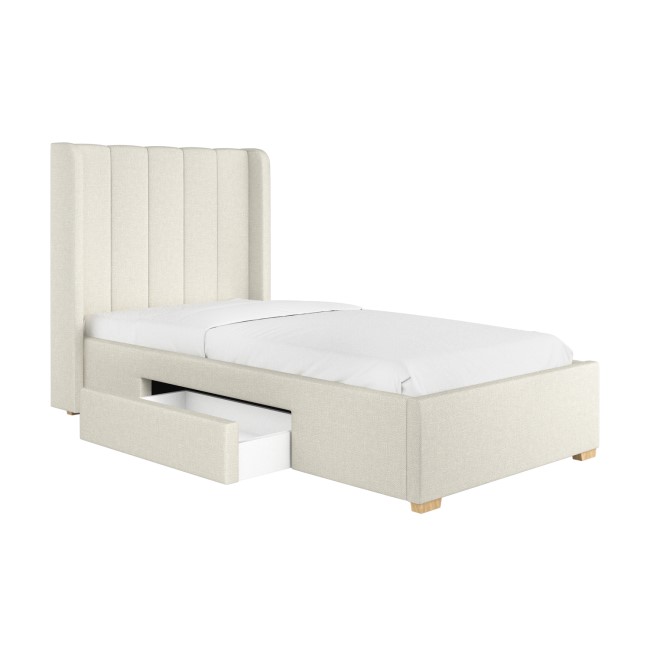 Cream Fabric Single Bed Frame with Storage Drawer - Phoebe