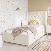 Kids Cream Fabric Single Bed Frame with Storage Drawer - Phoebe