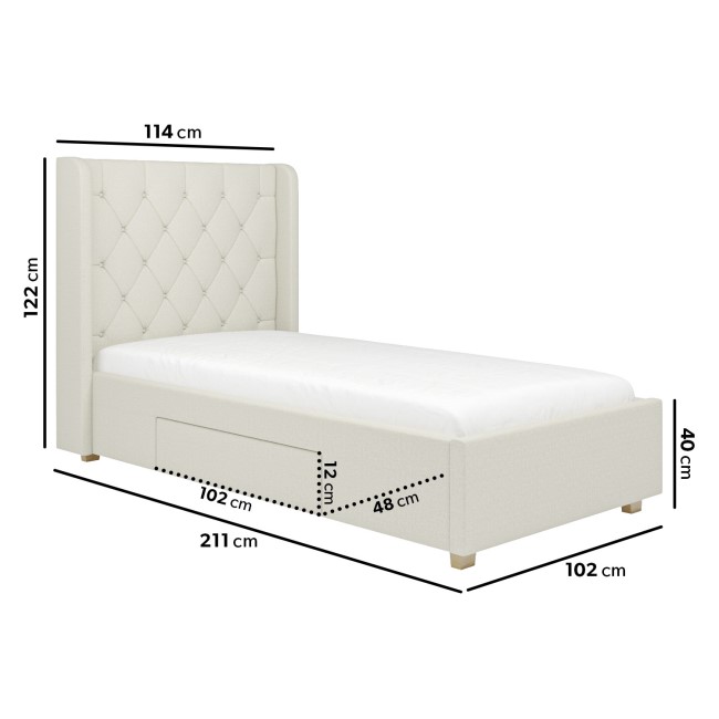 Cream Fabric Single Bed Frame with Storage Drawer - Phoebe