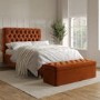 Rust Orange Velvet Double Ottoman Bed with Legs - Pippa