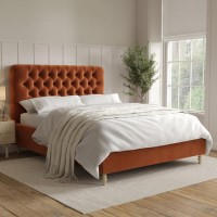 Rust Orange Velvet King Size Ottoman Bed with Legs - Pippa