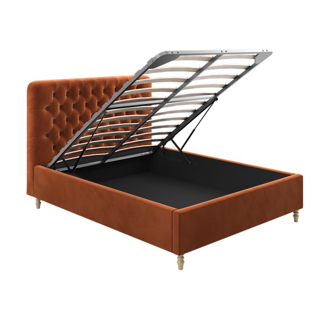 Rust Orange Velvet King Size Ottoman Bed with Legs - Pippa