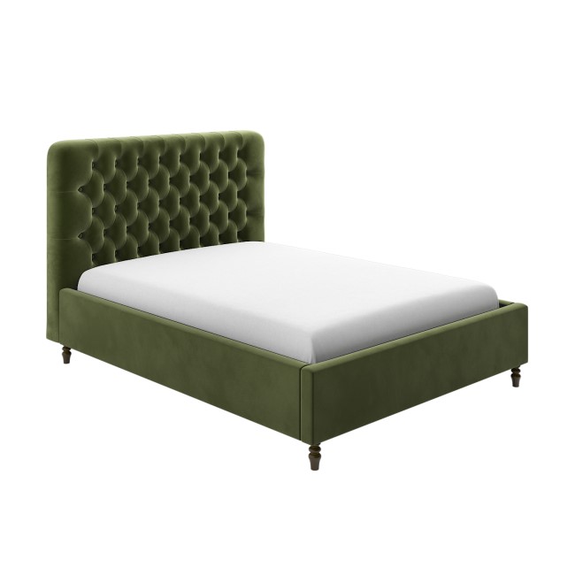 Olive Green Velvet King Size Ottoman Bed with Legs - Pippa