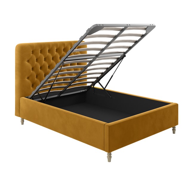 Mustard Yellow Velvet Double Ottoman Bed with Legs - Pippa