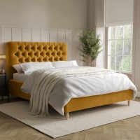 Mustard Yellow Velvet King Size Ottoman Bed with Legs - Pippa