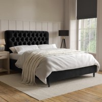 Black Velvet King Size Ottoman Bed with Legs - Pippa