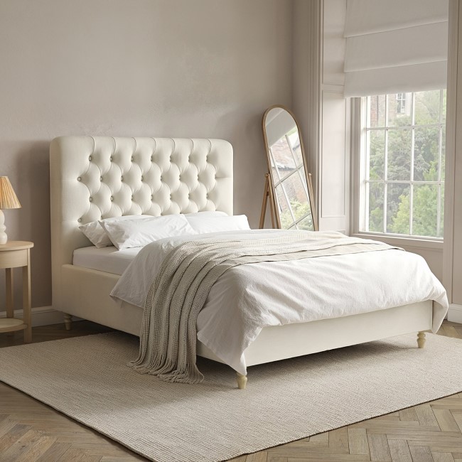 Cream Upholstered Double Ottoman Bed with Turned Legs - Pippa