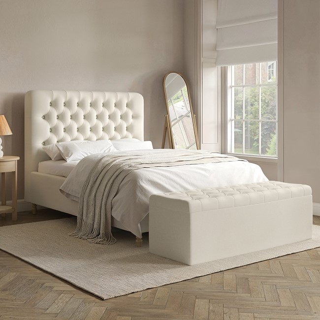 Cream Upholstered Double Ottoman Bed with Turned Legs - Pippa